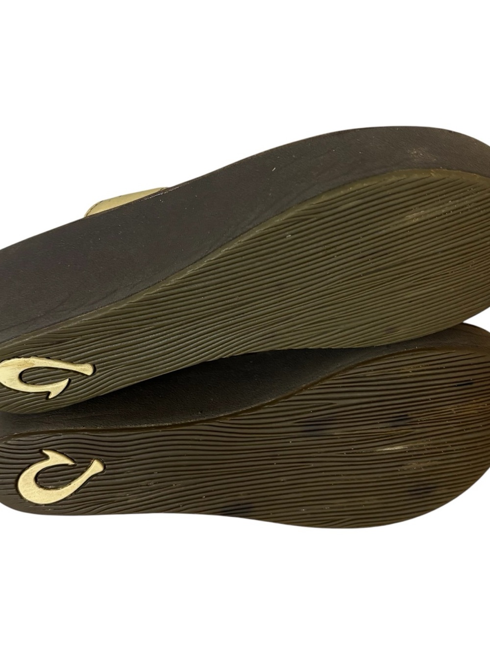 Olukai wedge heels sandals thong gold leather size 9. - Picture 6 of 8